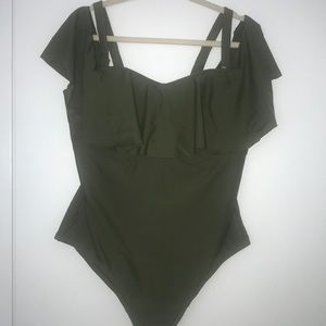 Plus sized olive green one piece.